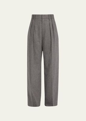 Double Pleat Front Wool Cashmere Trousers