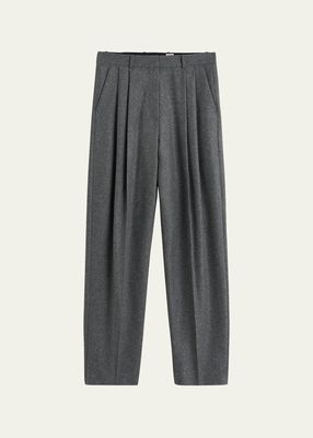 Double-Pleated Straight-Leg Tailored Trousers