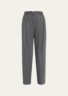 Double-Pleated Tailored Wool Trousers