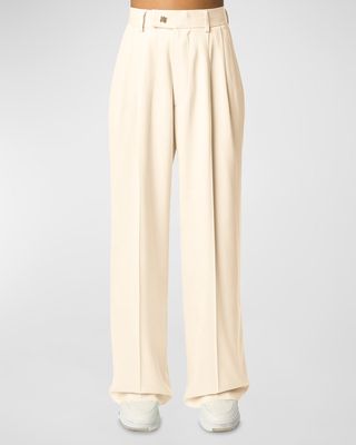 Double-Pleated Wide-Leg Trousers with Pin