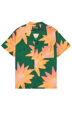 DOUBLE RAINBOUU Short Sleeve Hawaiian Shirt in Green