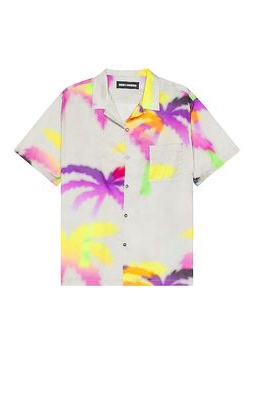 DOUBLE RAINBOUU Short Sleeve Hawaiian Shirt in Light Grey