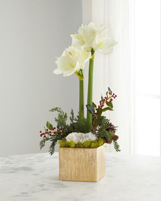 Double Red Amaryllis Faux-Floral Arrangement