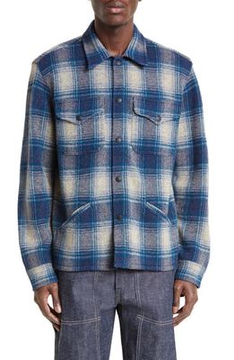 Double RL Brown Bear Plaid Flannel Snap-Up Shirt Jacket in Blue Multi