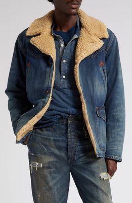 Double RL Hitching Faux Shearling Lined Denim Jacket in Hitching Wash
