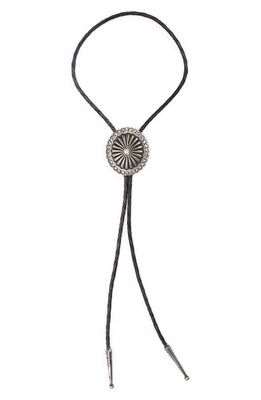 Double RL Leather Bolo Tie with Concho in Black/Vtg Silver