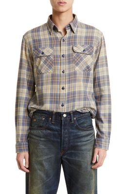 Double RL Matlock Plaid Twill Button-Up Workshirt in Rl-600 Faded Blue/Yellow
