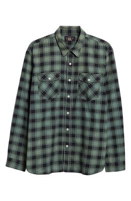 Double RL Plaid Cotton Chamois Button-Up Shirt in Green/Black
