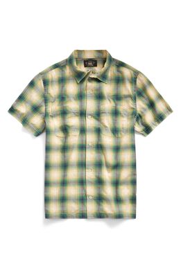 Double RL Plaid Short Sleeve Button-Up Shirt in Green/Blue
