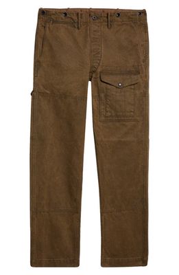 Double RL Relaxed Fit Coated Canvas Straight Leg Utility Pants in Olive