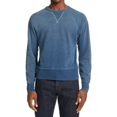 Double RL RRL Washed Indigo Crewneck Sweatshirt in Washed Blue Indigo 