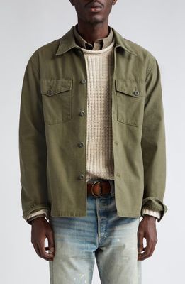 Double RL Solid Button-Up Overshirt in Olive 