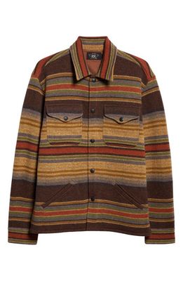 Double RL Stripe Wool Overshirt in Brown Stripe Multi