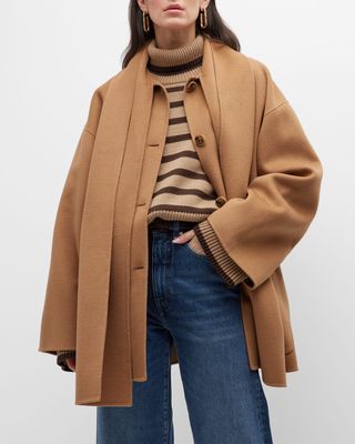 Double-Scarf Single-Breasted Wool Jacket