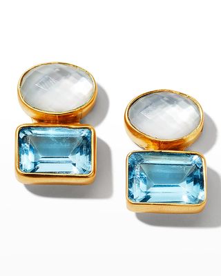 Double Stud Earrings with Blue Topaz and Doublets