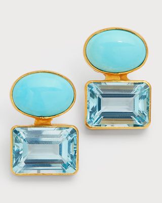 Double Stud Earrings with Turquoise and Blue Topaz
