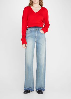 Double-Waisted Drawcord Denim Pants
