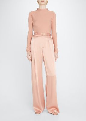 Doubleface Satin Relaxed Pleated Pants