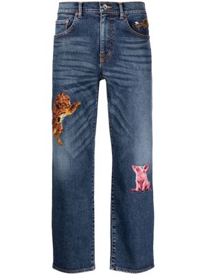 Doublet animal-embroidered cropped jeans - Blue