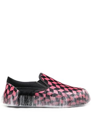 Doublet diamond-print frayed sneakers - Pink