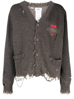 Doublet distressed-effect heart-print cardigan - Grey