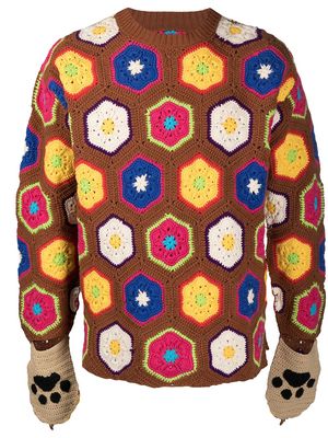Doublet hexagonal crochet jumper with mittens - Brown