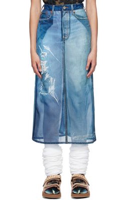 Doublet Indigo See-Through Print Denim Maxi Skirt