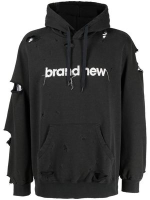 Doublet logo-print ripped-detail hoodie - Grey