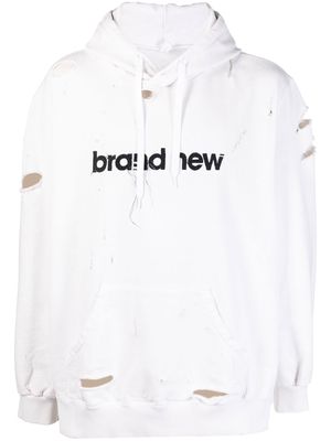 Doublet logo-print ripped-detail hoodie - White