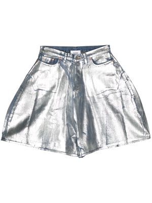 Doublet metallic-finish denim shorts - Silver