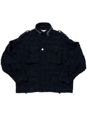 Doublet raw-cut tweed military jacket - Black