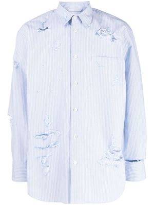 Doublet stripe-pattern ripped wool shirt - Blue