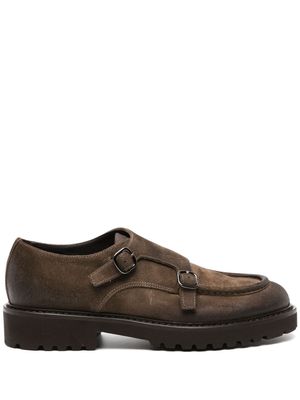 Doucal's burnished-finish suede monk shoes - Brown
