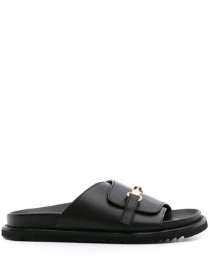 Doucal's logo-buckle leather slides - Black