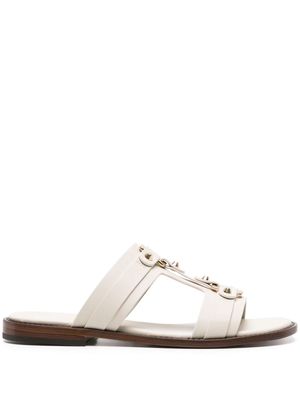 Doucal's round-toe leather slides - Neutrals