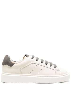 Doucal's suede-panelling leather sneakers - White