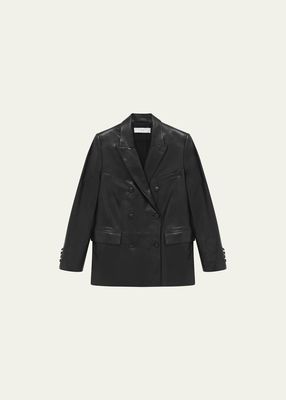 Doumi Leather Double-Breasted Blazer