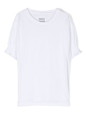 Douuod Kids Lavanda ruffled-cuff organic-cotton T-shirt - White