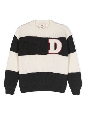 Douuod Kids logo-patch striped virgin wool jumper - Grey