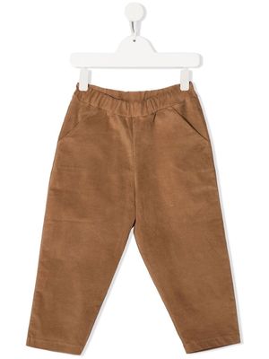 Douuod Kids logo-patch velvet trousers - Brown