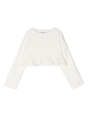Douuod Kids ruffled trim textured cropped top - White