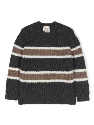 Douuod Kids striped intarsia-knit jumper - Grey