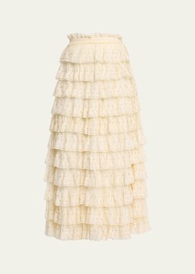 Dover Embroidered Mesh Tiered Ruffle Maxi Skirt