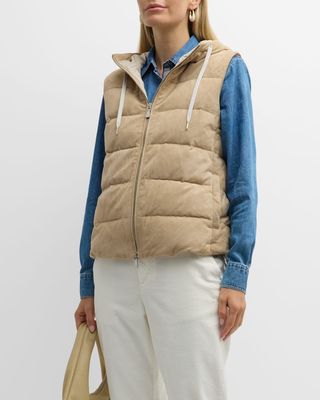 Down-Quilted Suede Gilet