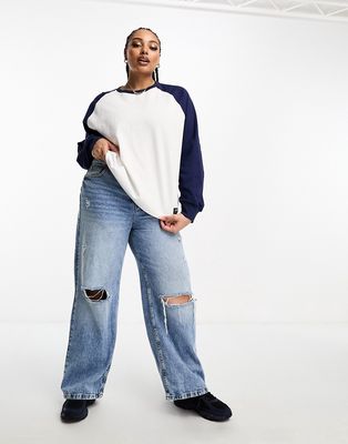 Dr Denim Plus long sleeve T-shirt in blue and white-Multi