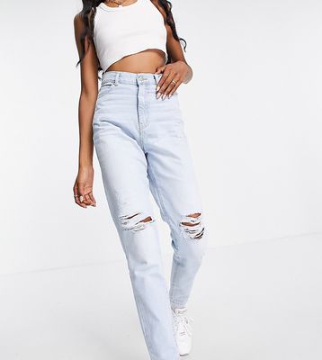 Dr Denim Tall Nora high rise mom jeans with ripped knees in bleach wash blue-Blues