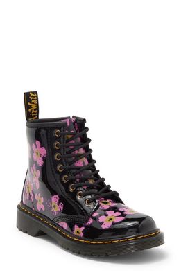 Dr. Martens Kids' 1460 Floral Lace-Up Boot in Black Patent Lamper