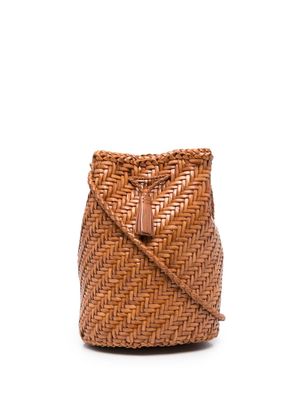 DRAGON DIFFUSION Pompom Double Jump woven bucket bag - Brown