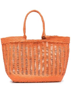 DRAGON DIFFUSION woven-wicker design tote bag - Orange