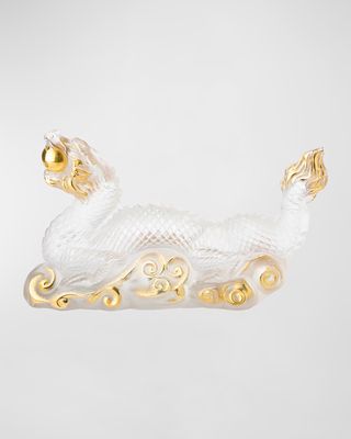 Dragon Tianlong Sculpture, Clear/Gold Stamped